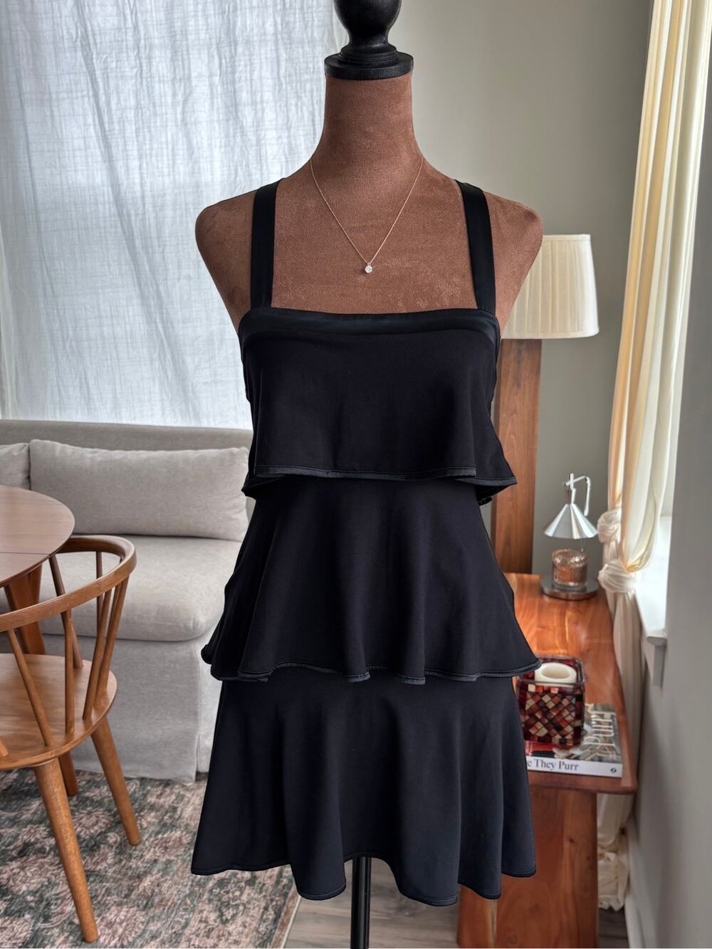 Y2K Vintage Bebe Silk Trim Tiered Ruffle Tank Babydoll Halter Top Party Girl XS